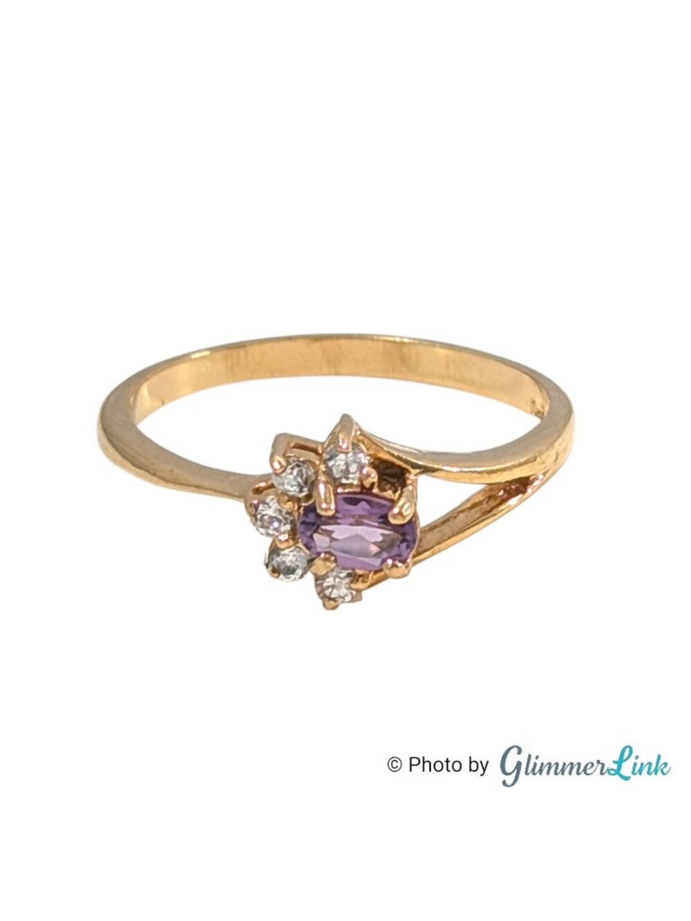Vintage 14K HGE Amethyst Clear Stone Ring Size 11.5
